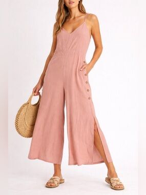 Umgee Blush Pink Wide Leg Jumpsuit | Boho Button Detail | Effortless Summer Chic